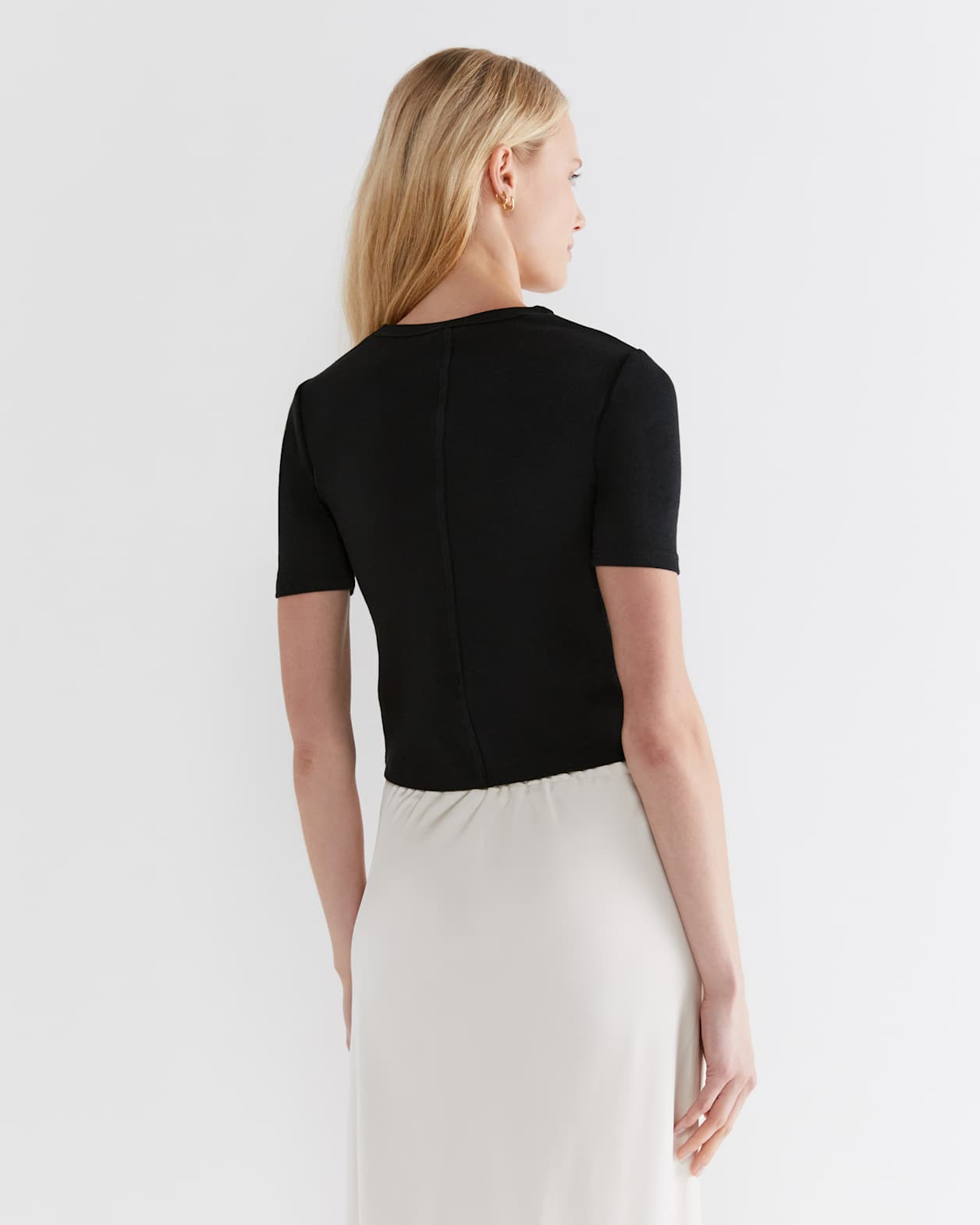 Celina Cotton Crew Neck Tee in BLACK