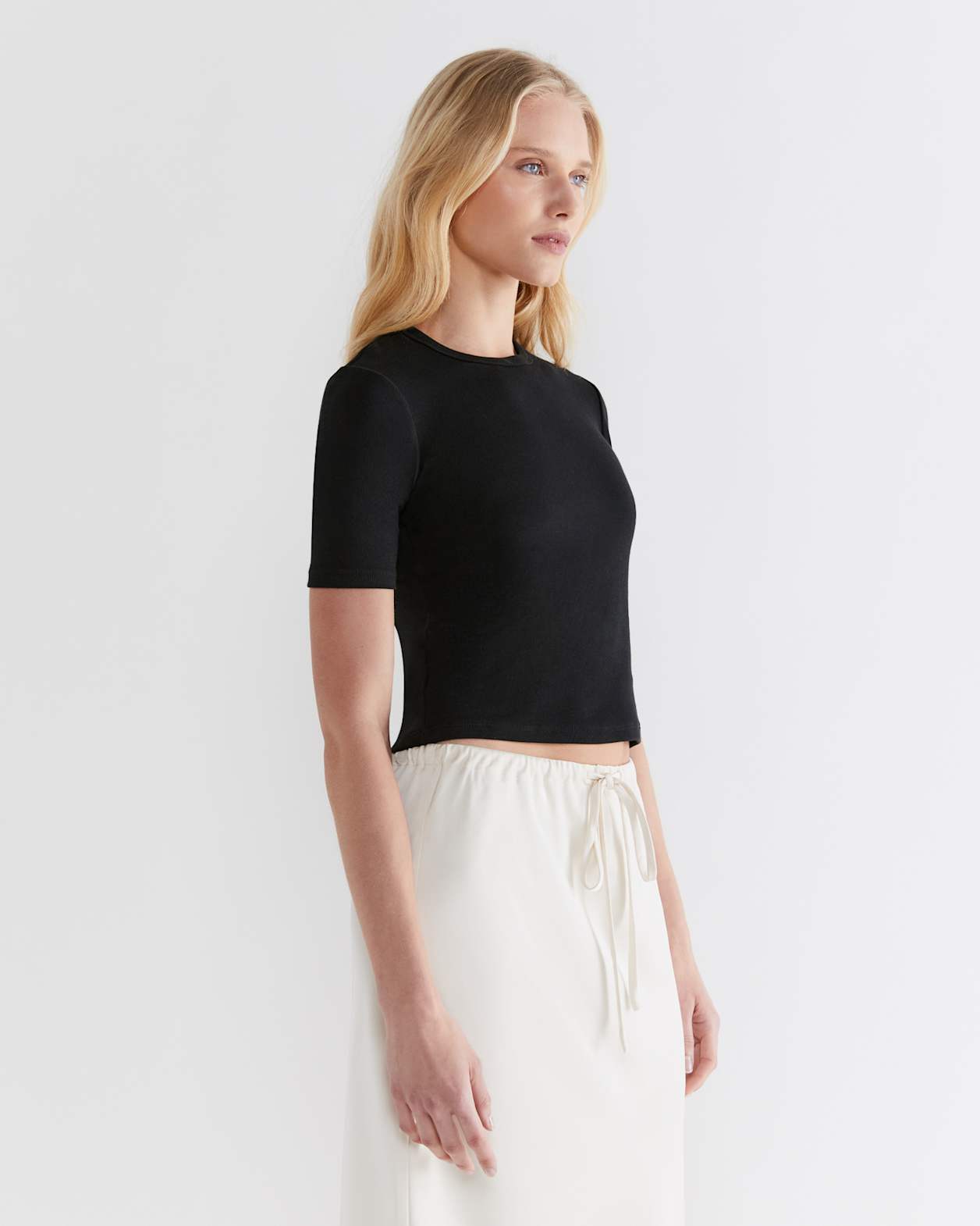 Celina Cotton Crew Neck Tee in BLACK