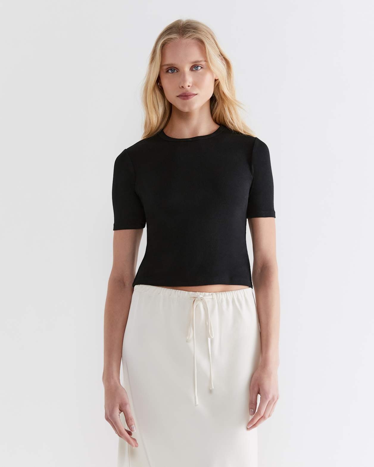 Celina Cotton Crew Neck Tee in BLACK