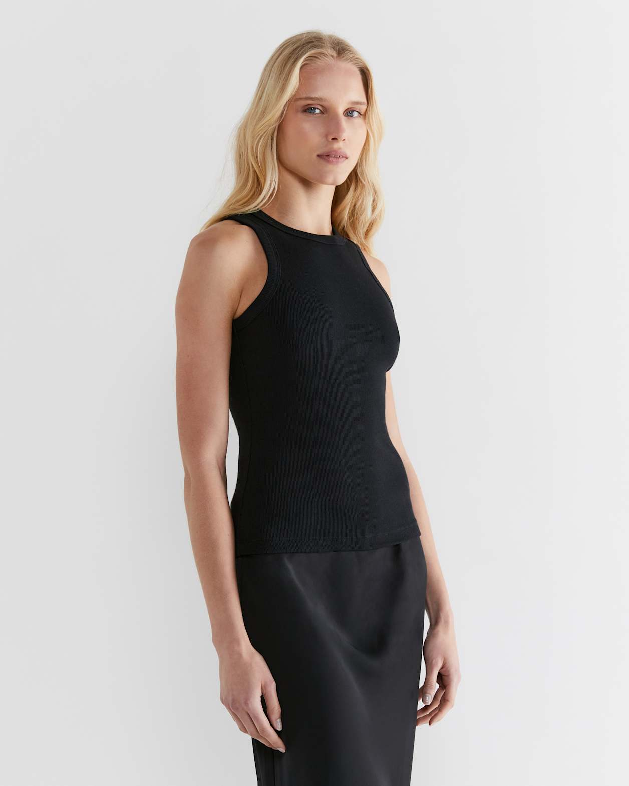 Harlowe Cotton Rib Tank in BLACK