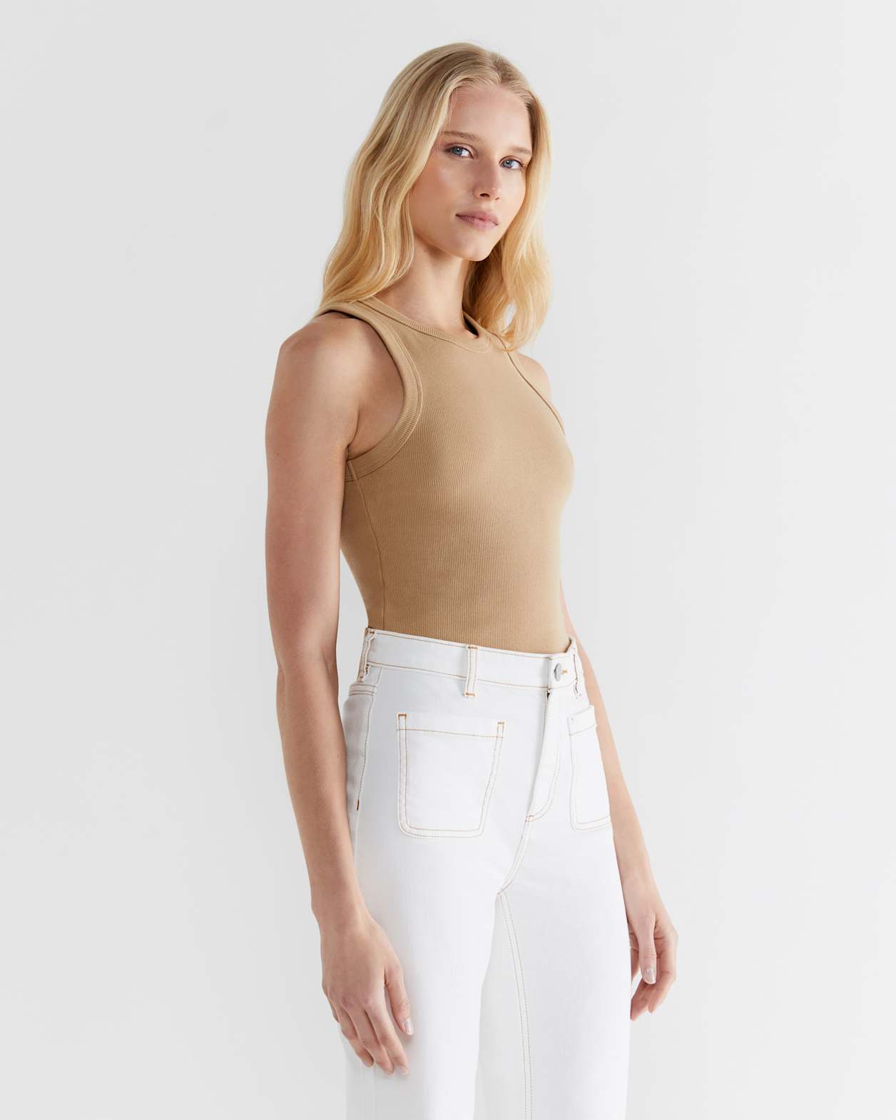 Harlowe Cotton Rib Tank in CARAMEL