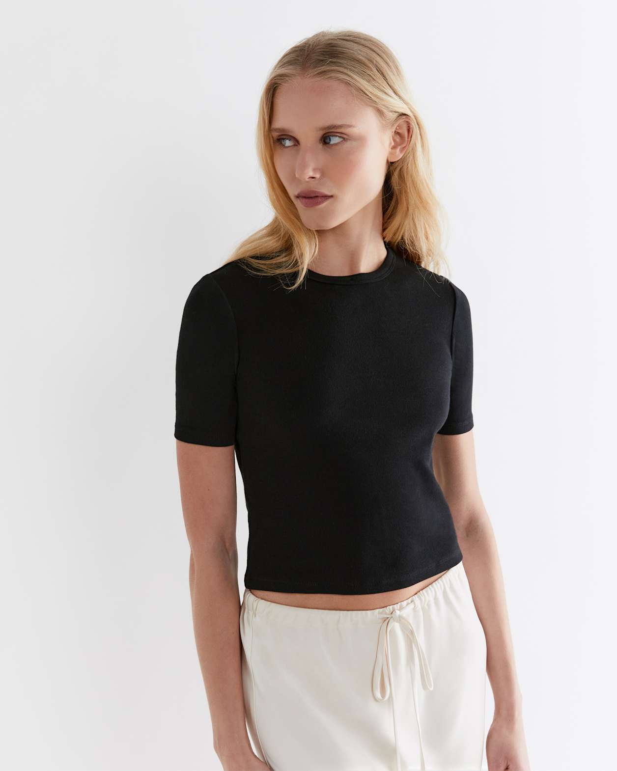 Celina Cotton Crew Neck Tee in BLACK