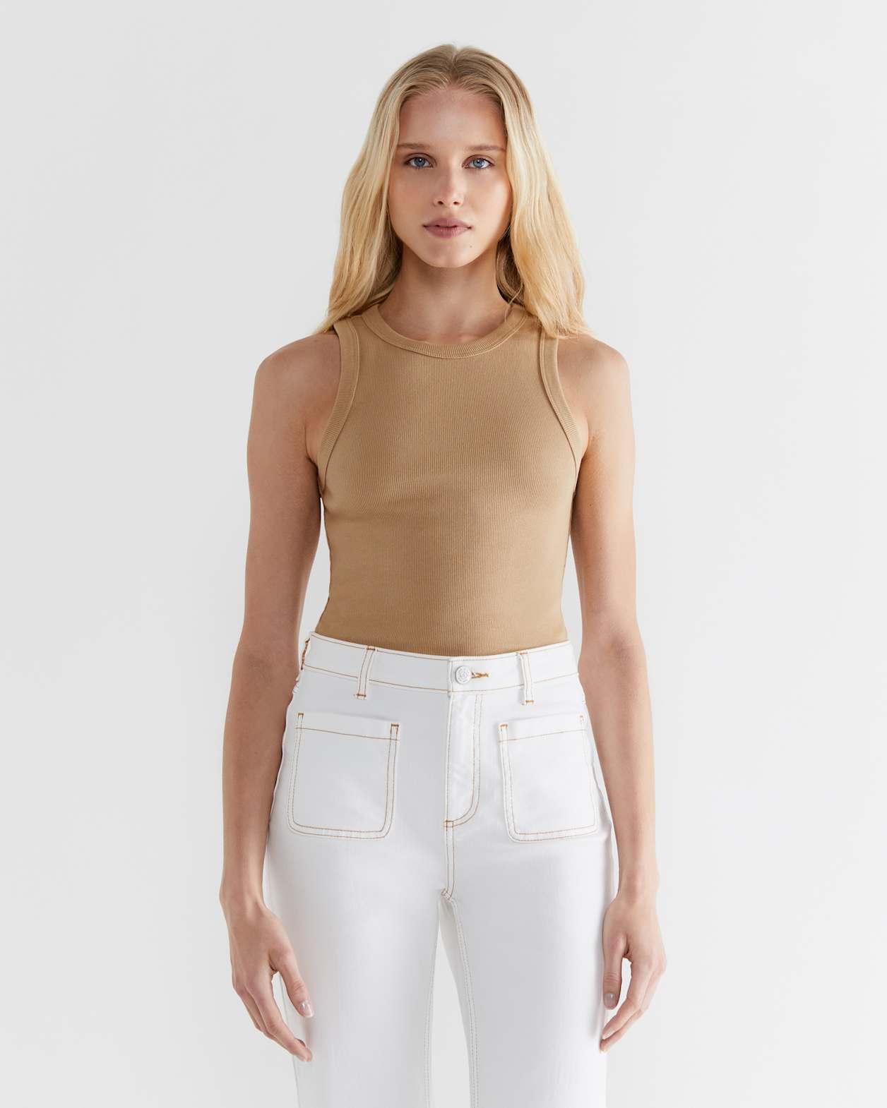 Harlowe Cotton Rib Tank in CARAMEL