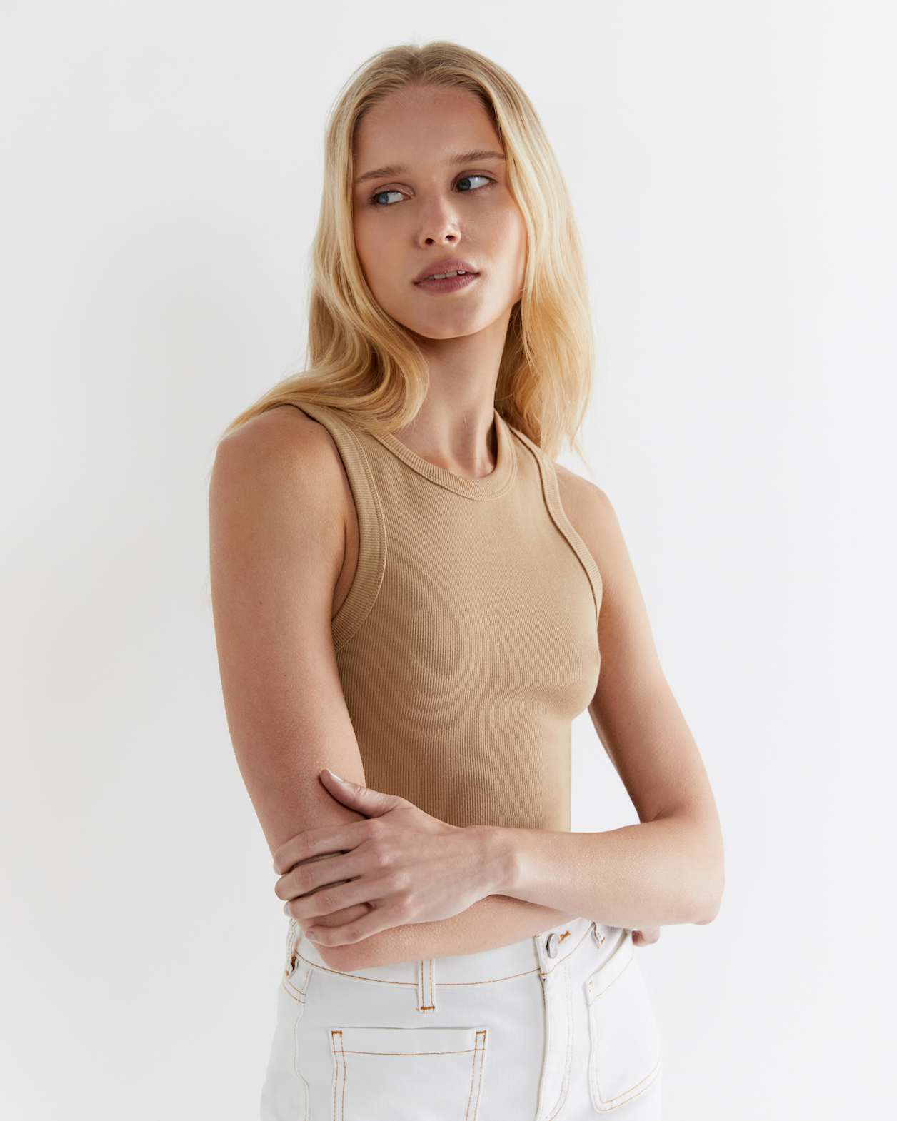 Harlowe Cotton Rib Tank in CARAMEL