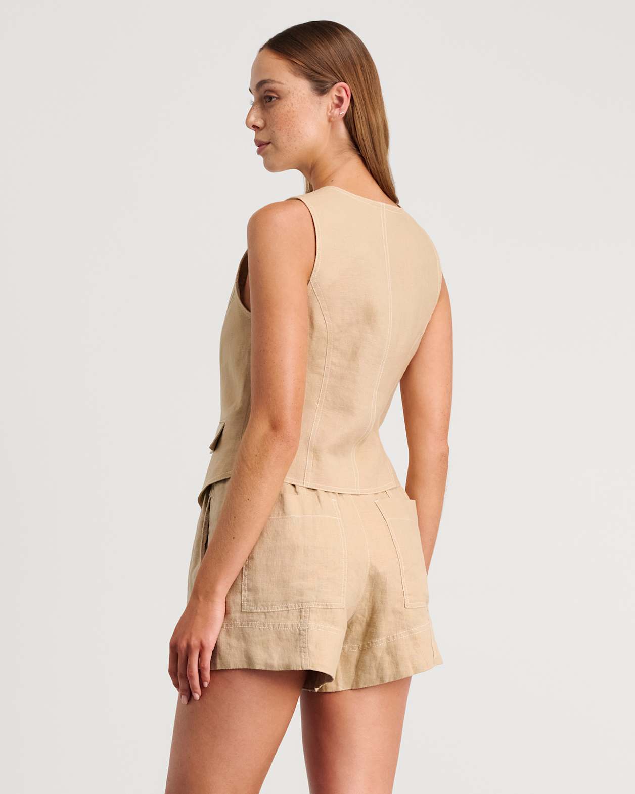 Sabine Linen Vest in SAND