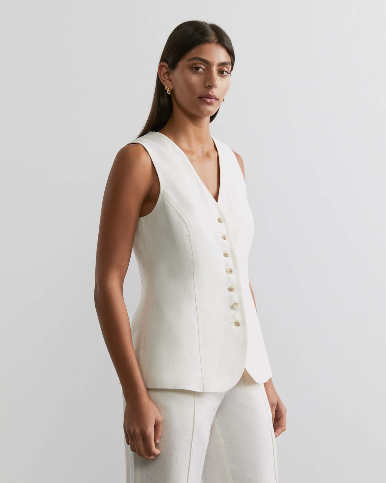 Kayla Linen Vest in MILK