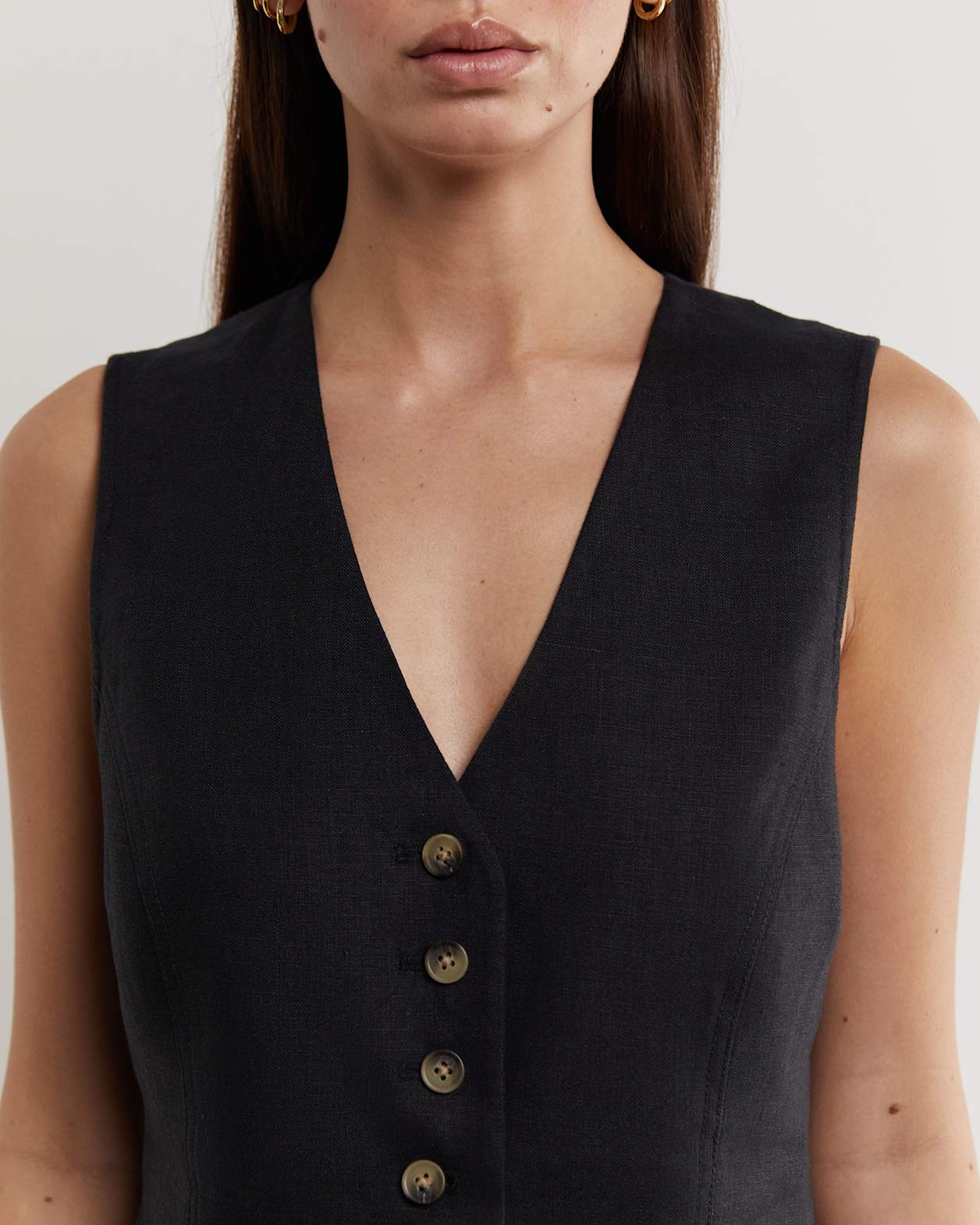 Kayla Linen Vest in BLACK