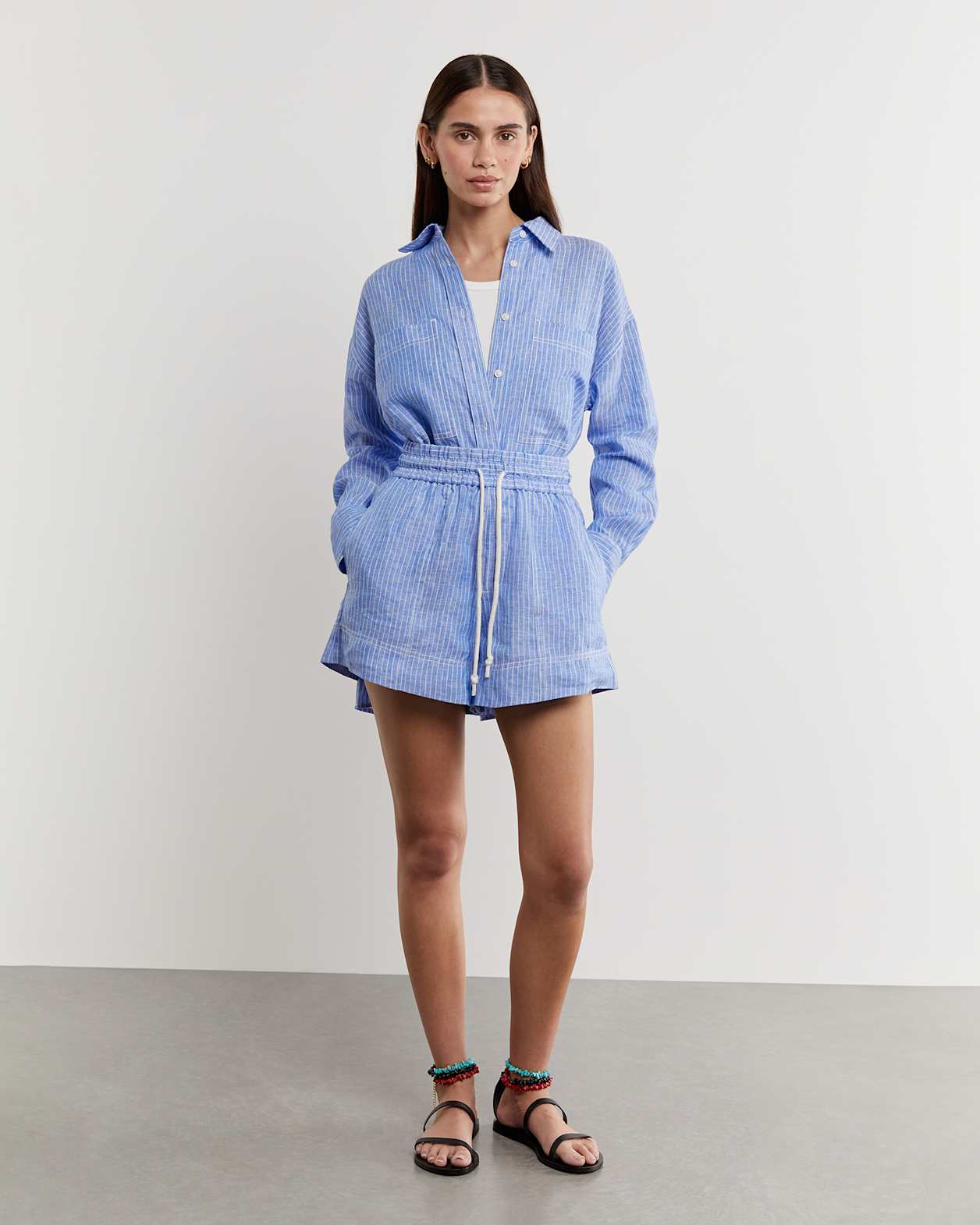 Gigi Stripe Short in WHITE/AZURE