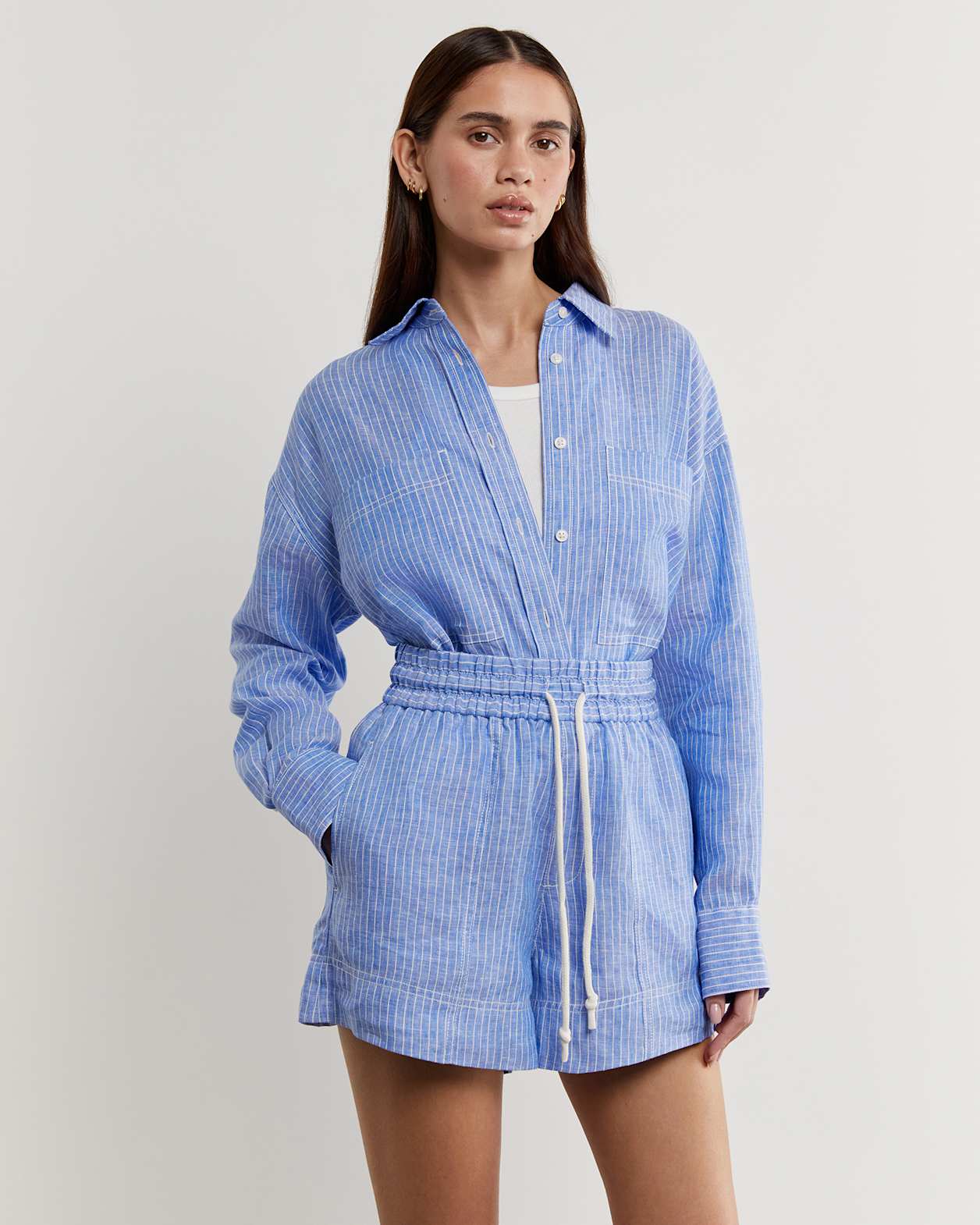 Gigi Stripe Short in WHITE/AZURE