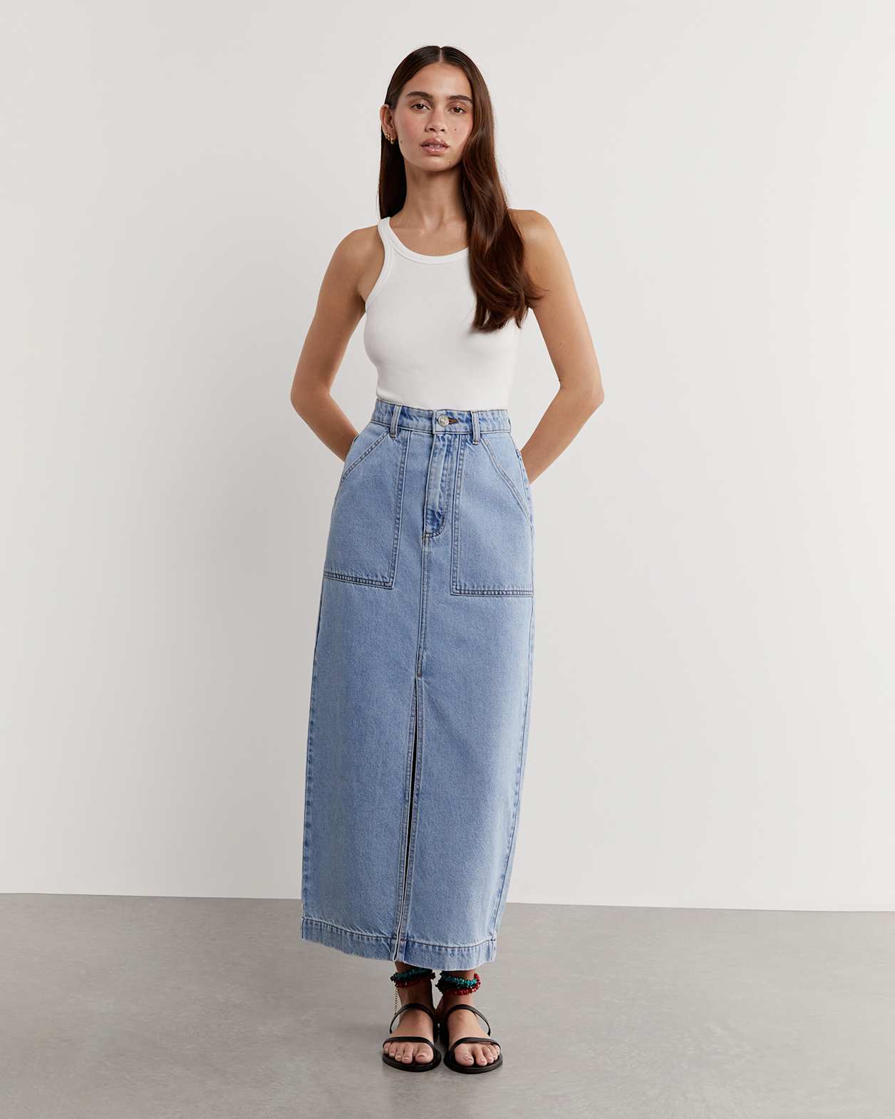 Mackenzie Column Denim Skirt in LIGHT WASH