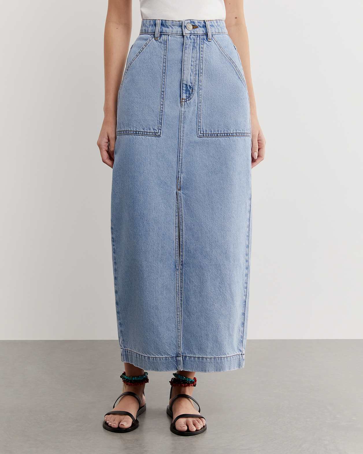 Mackenzie Column Denim Skirt in LIGHT WASH