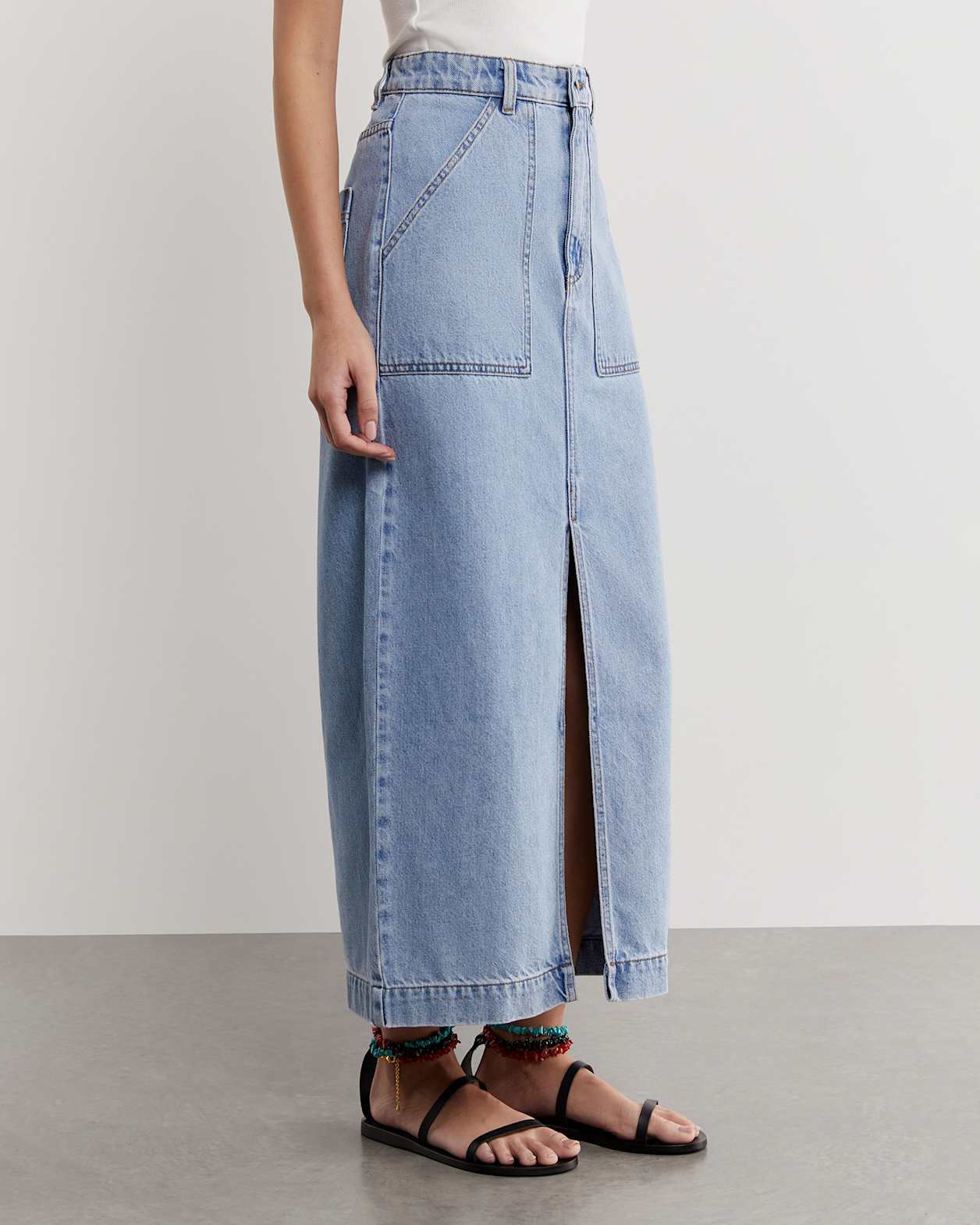 Mackenzie Column Denim Skirt in LIGHT WASH