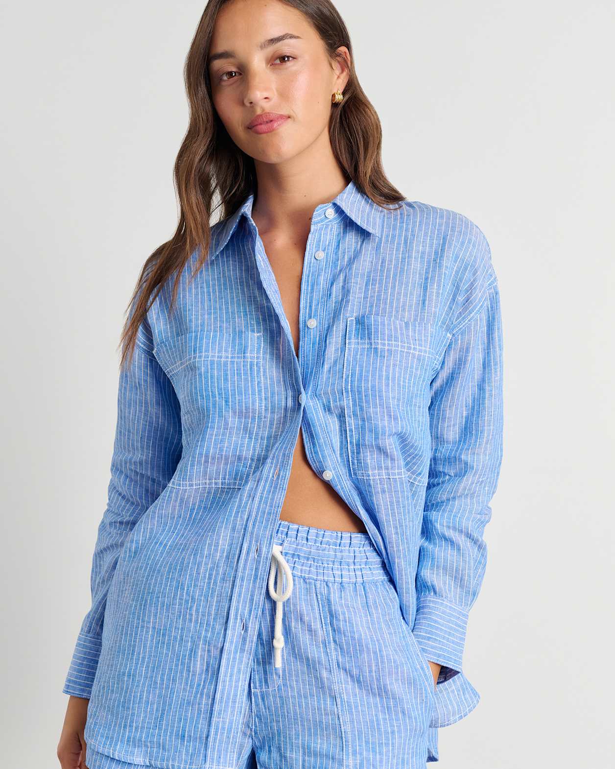 Winona Stripe Shirt in WHITE/AZURE