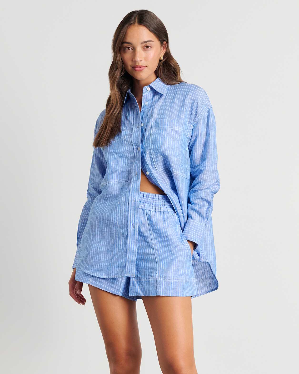 Winona Stripe Shirt in WHITE/AZURE