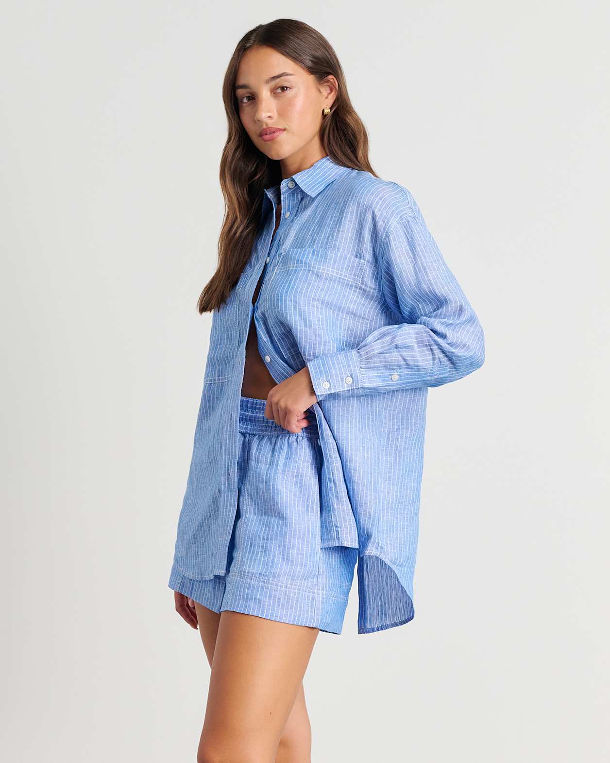 Winona Stripe Shirt in WHITE/AZURE