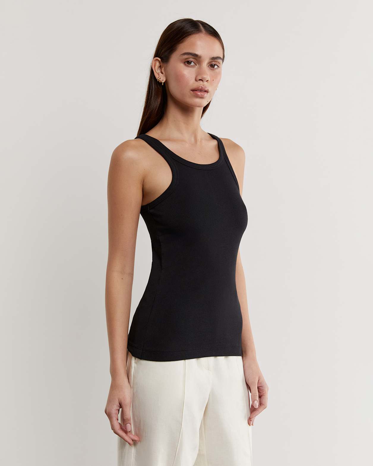 Bronte Ribbed Scoop Tank in BLACK