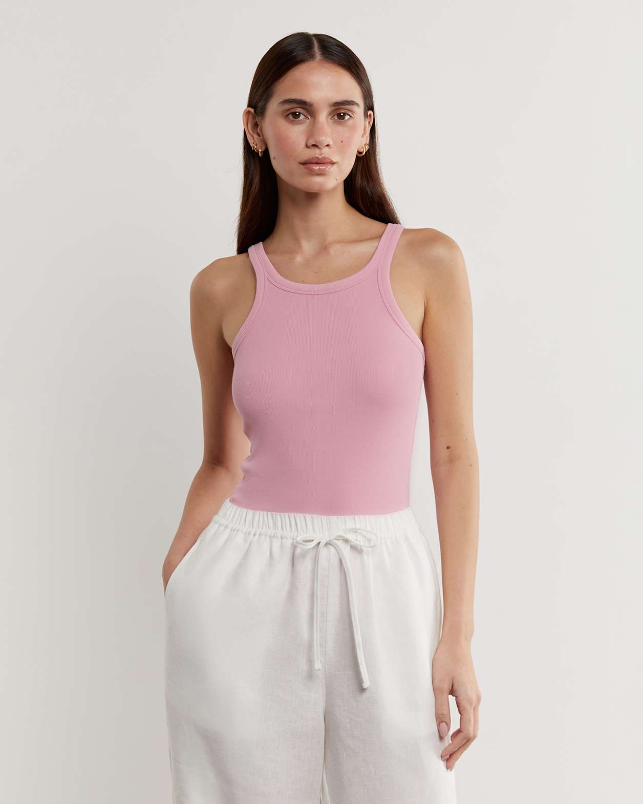 Bronte Ribbed Scoop Tank in DUSTY PINK