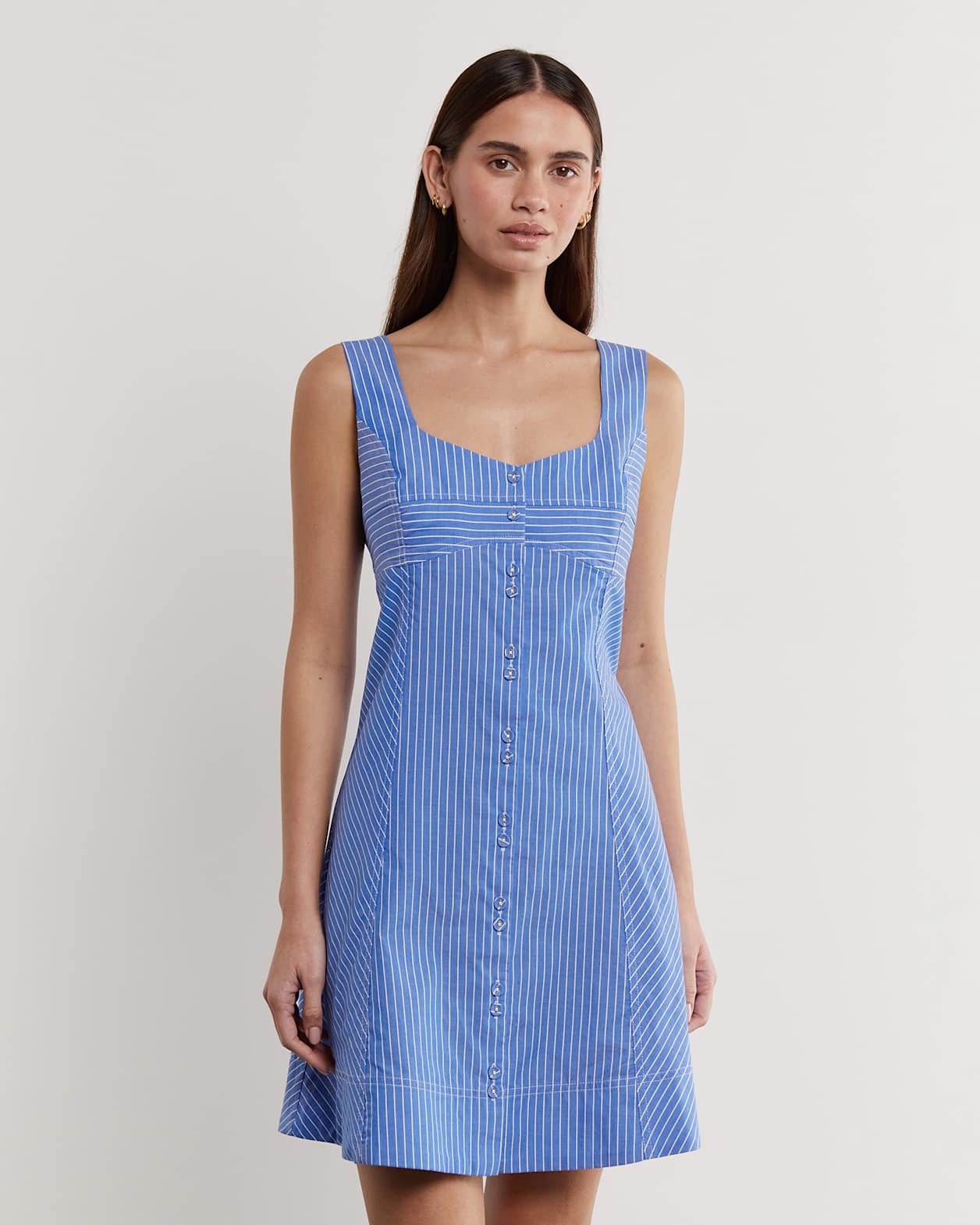 Liv Poplin Stripe Mini Dress in WHITE/AZURE
