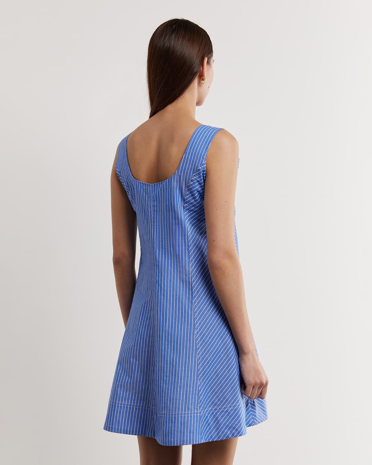 Liv Poplin Stripe Mini Dress in WHITE/AZURE
