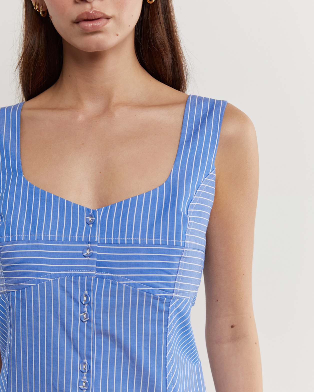 Liv Poplin Stripe Mini Dress in WHITE/AZURE