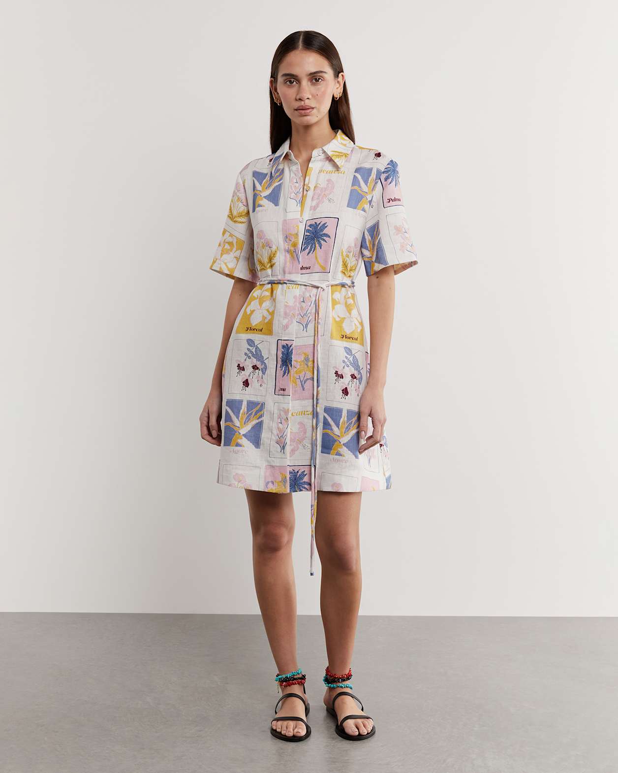 Aimee Linen Postcard Dress in PINK MULTI