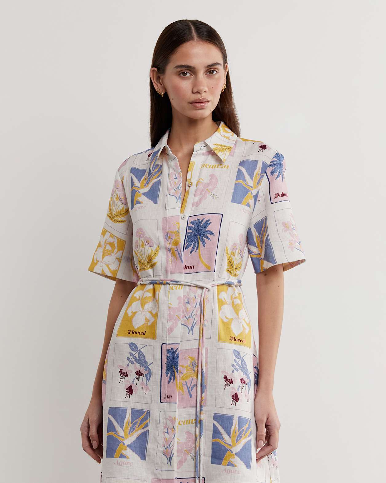 Aimee Linen Postcard Dress in PINK MULTI