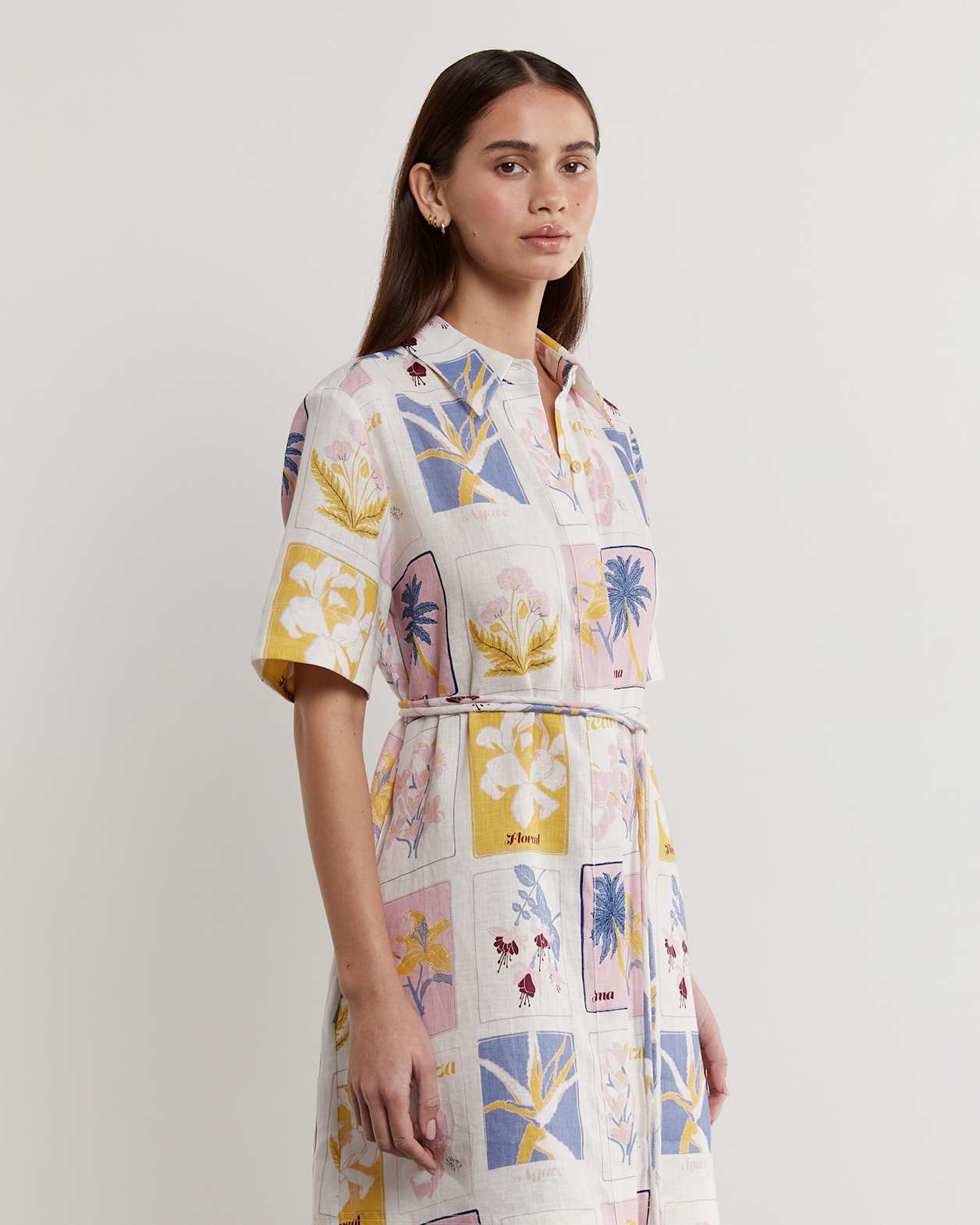 Aimee Linen Postcard Dress in PINK MULTI