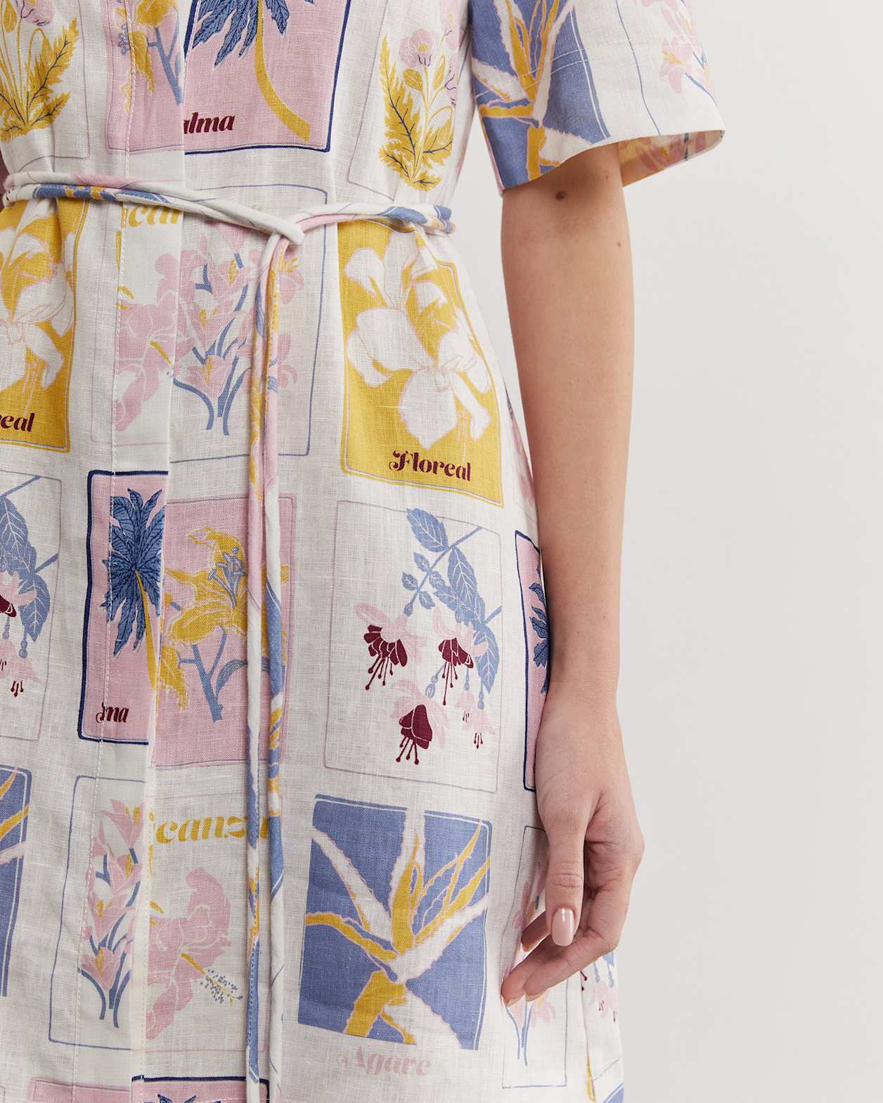 Aimee Linen Postcard Dress in PINK MULTI