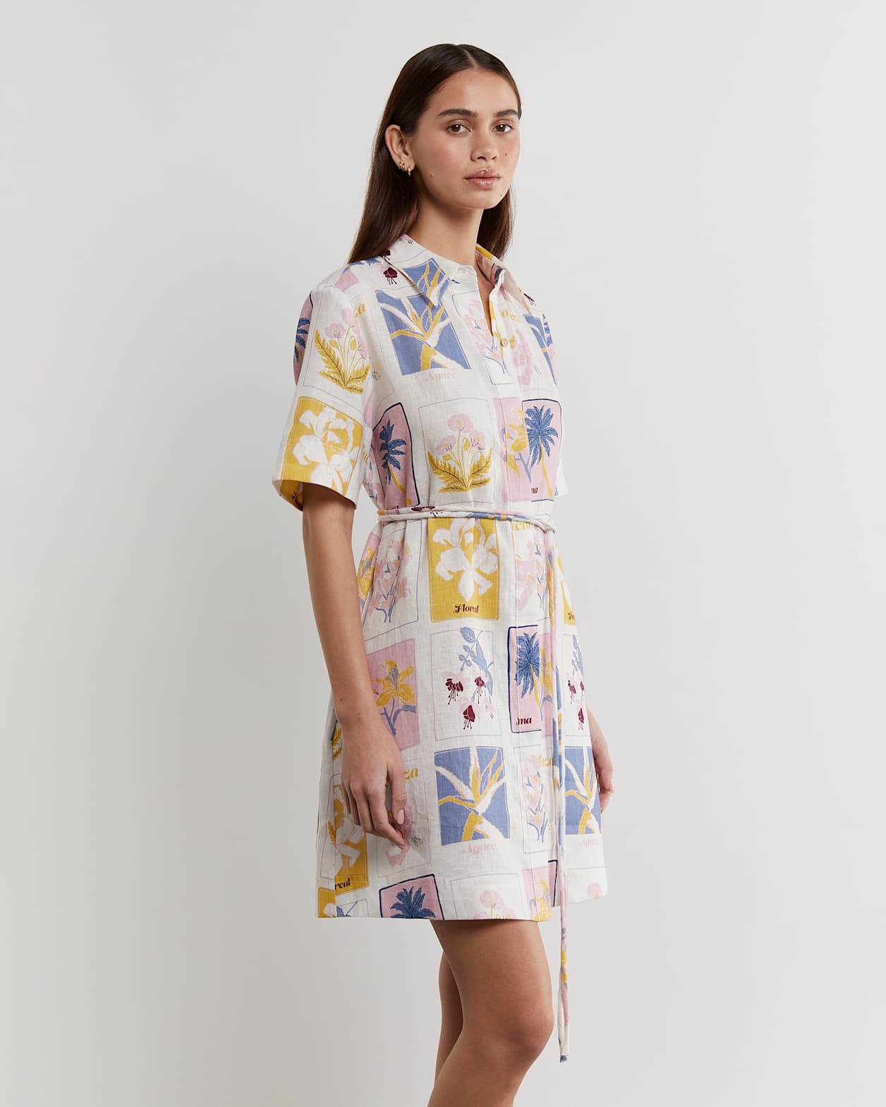 Aimee Linen Postcard Dress in PINK MULTI
