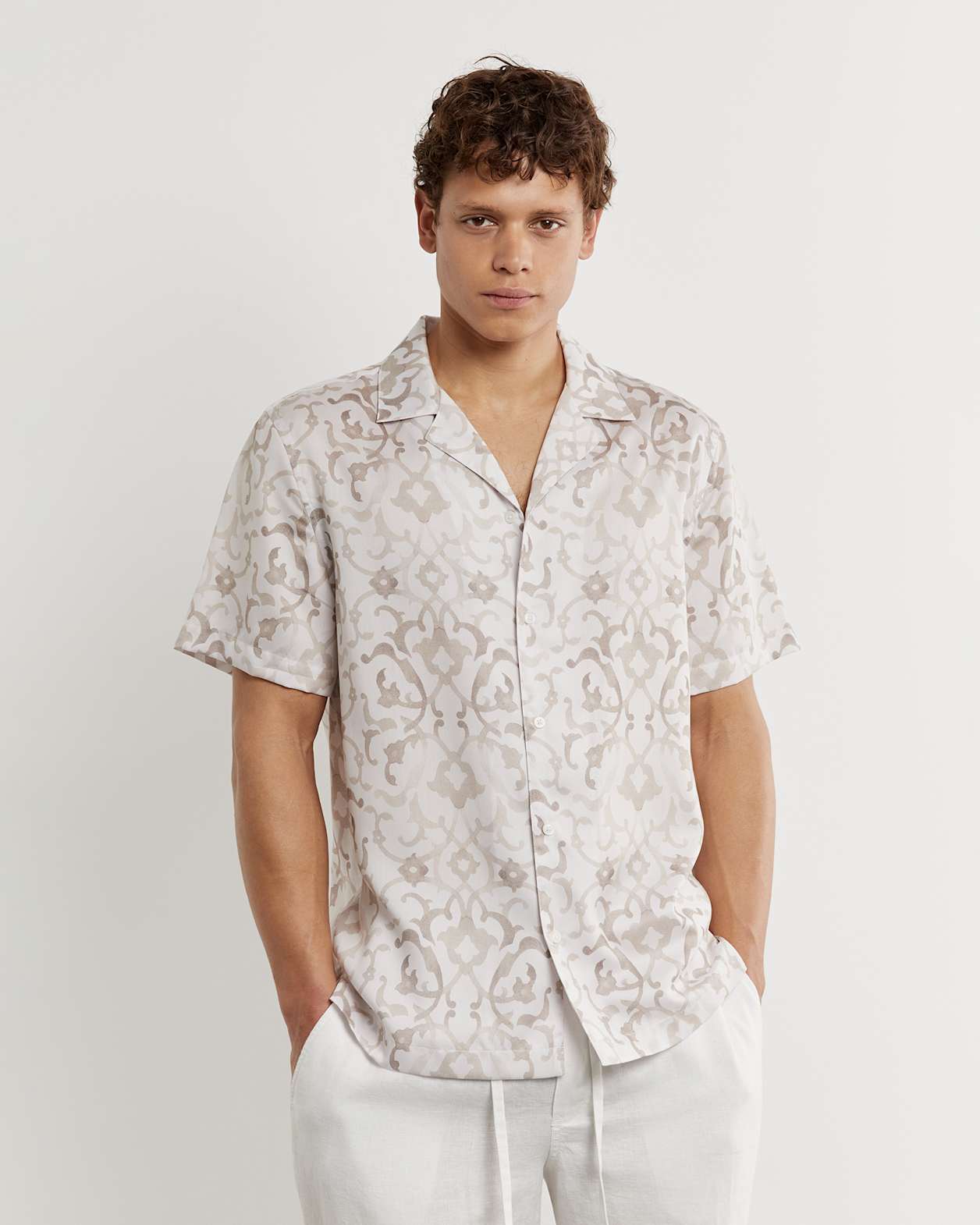 Andre Tencel Mosaic Shirt in GREY/WHITE