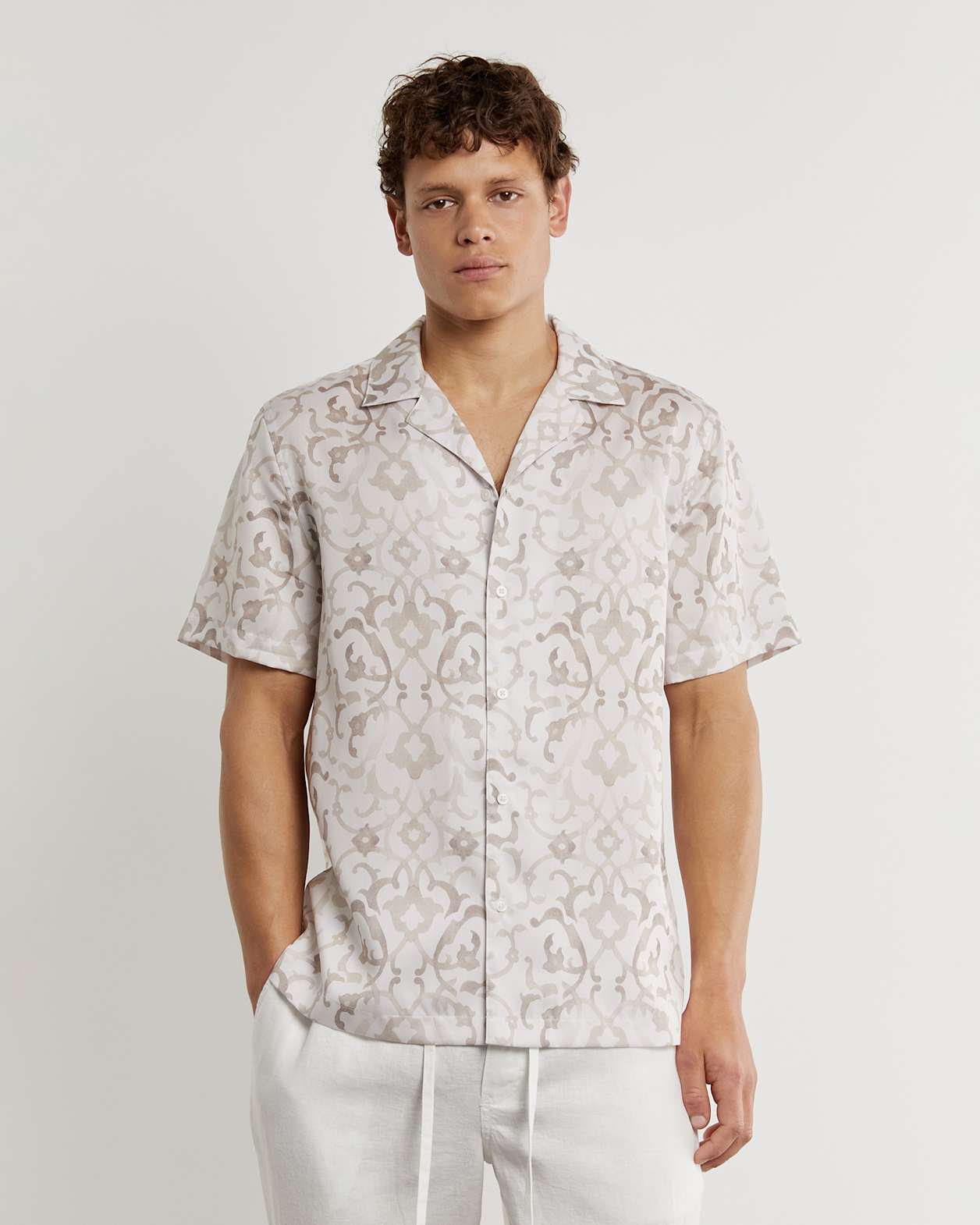 Andre Tencel Mosaic Shirt in GREY/WHITE