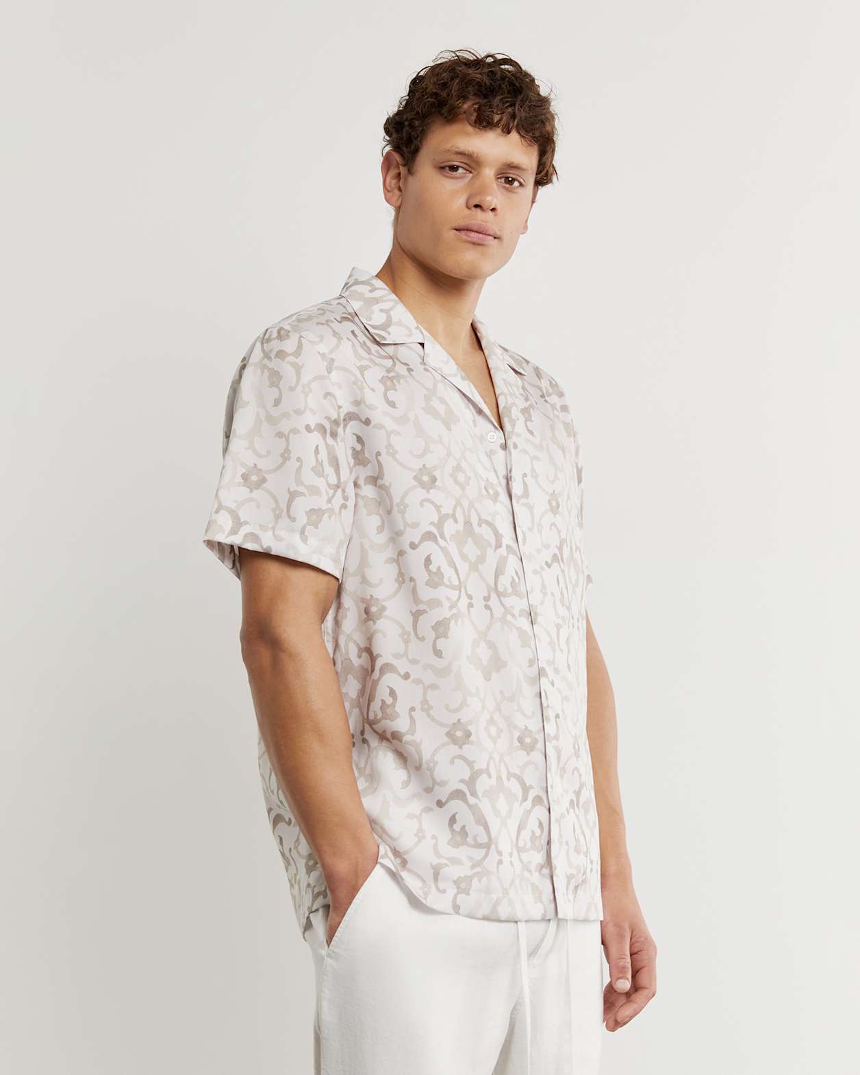 Andre Tencel Mosaic Shirt in GREY/WHITE