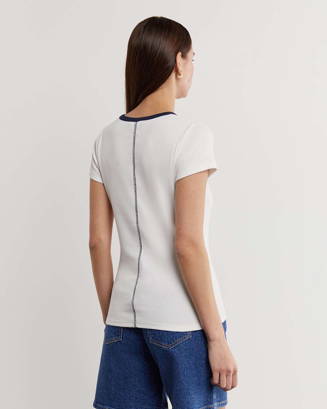 Kate Contrast Cotton Tee in WHITE/NAVY