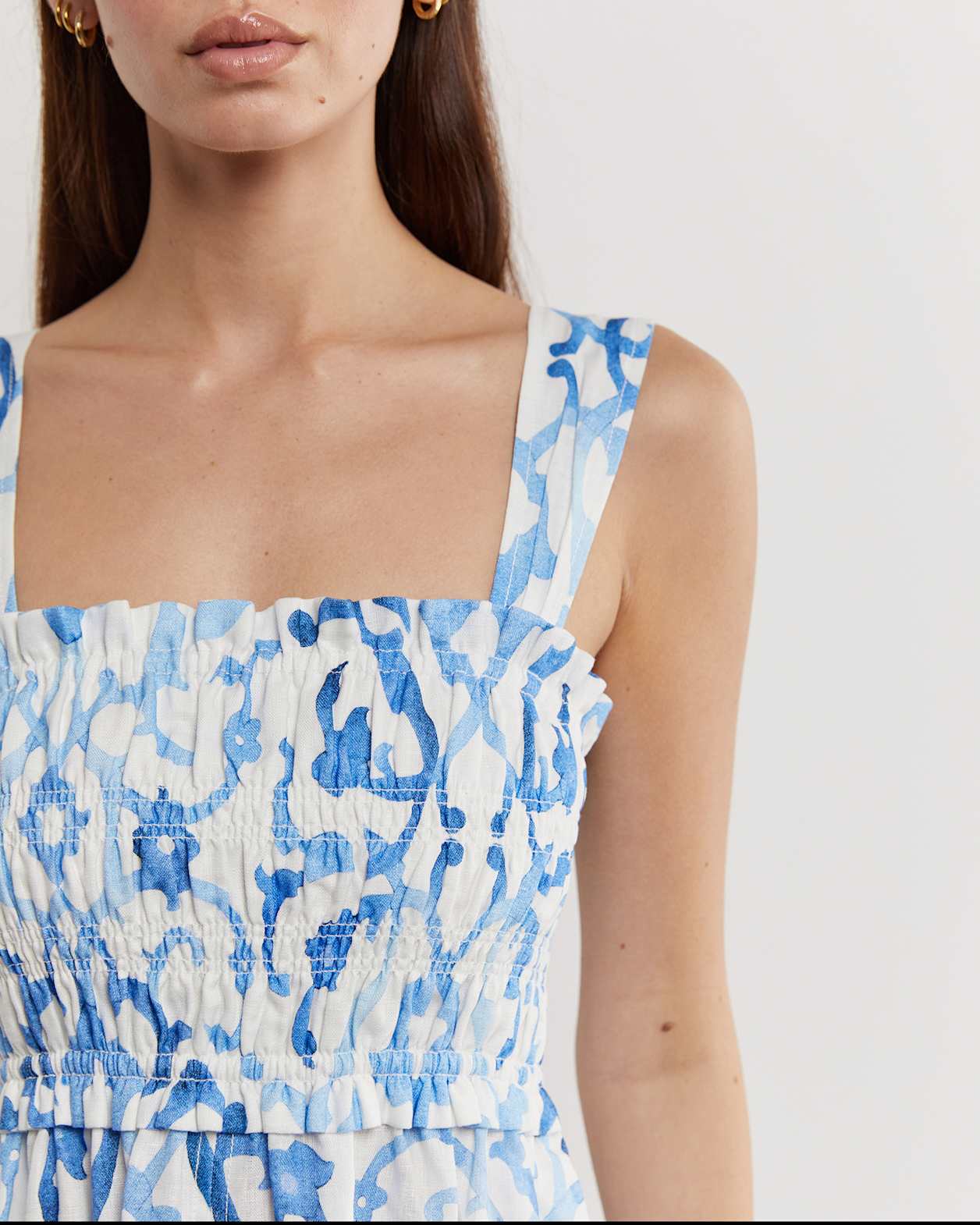 Noelle Linen Mosaic Dress in WHITE/COBALT