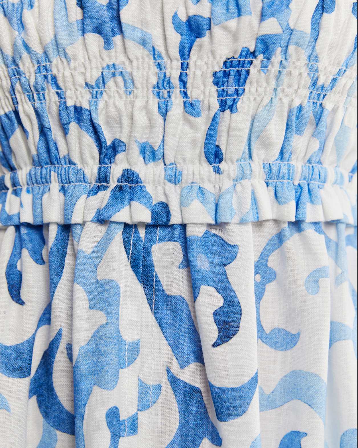 Noelle Linen Mosaic Dress in WHITE/COBALT