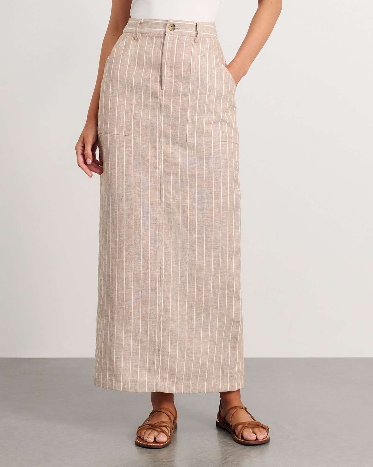 Sabine Linen Stripe Skirt in WHITE/NATURAL