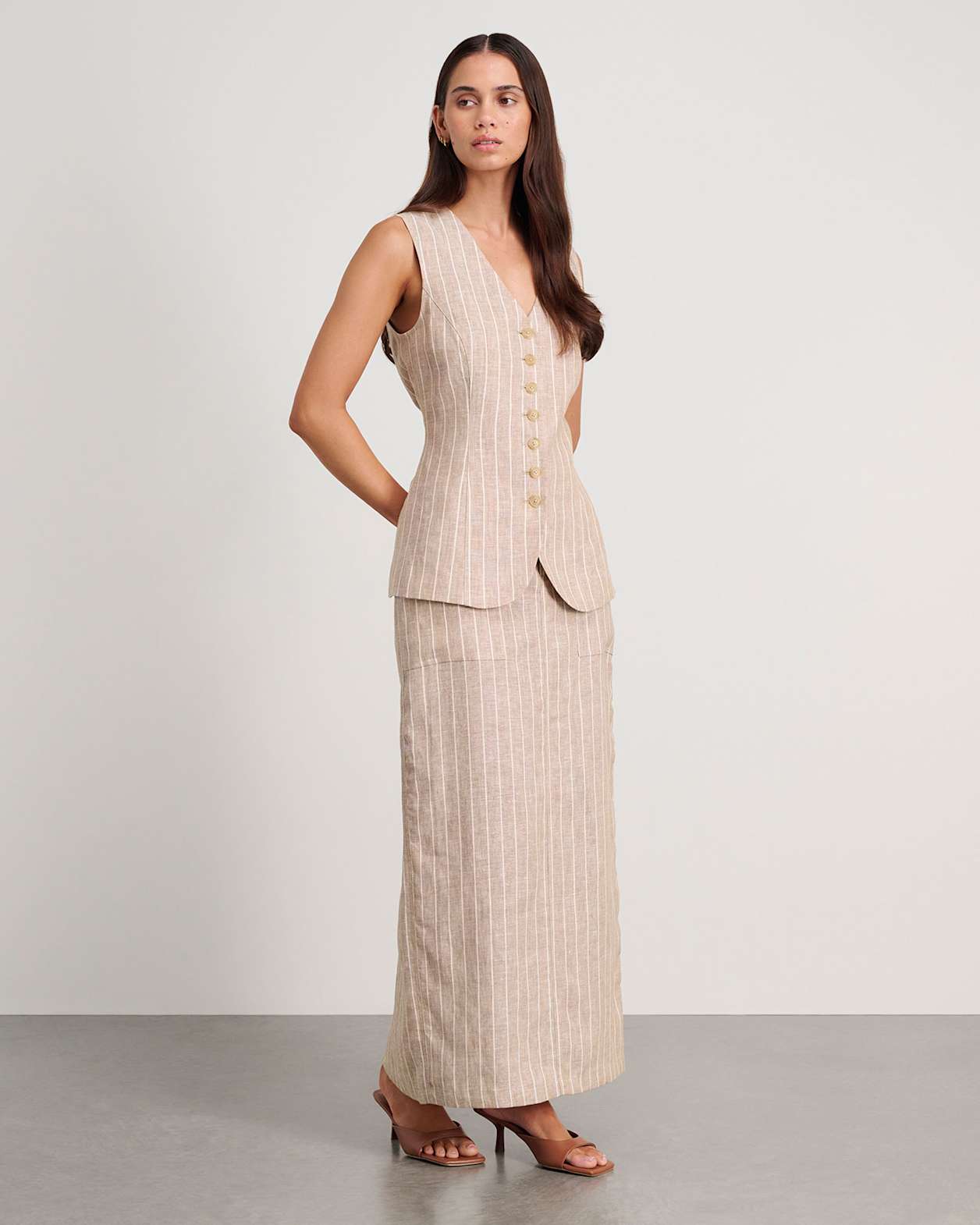 Sabine Linen Stripe Skirt in WHITE/NATURAL