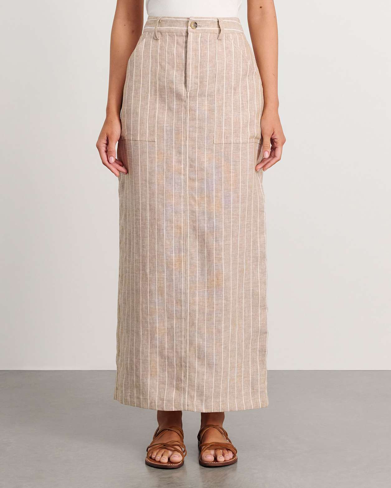 Sabine Linen Stripe Skirt in WHITE/NATURAL
