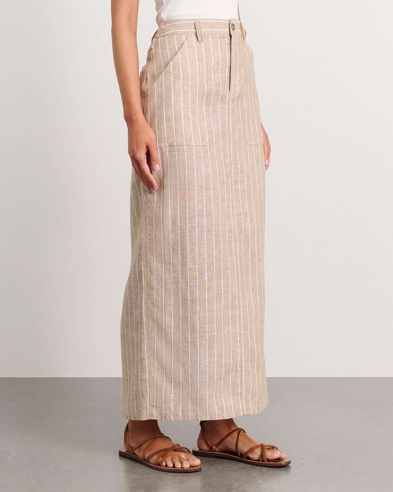 Sabine Linen Stripe Skirt in WHITE/NATURAL