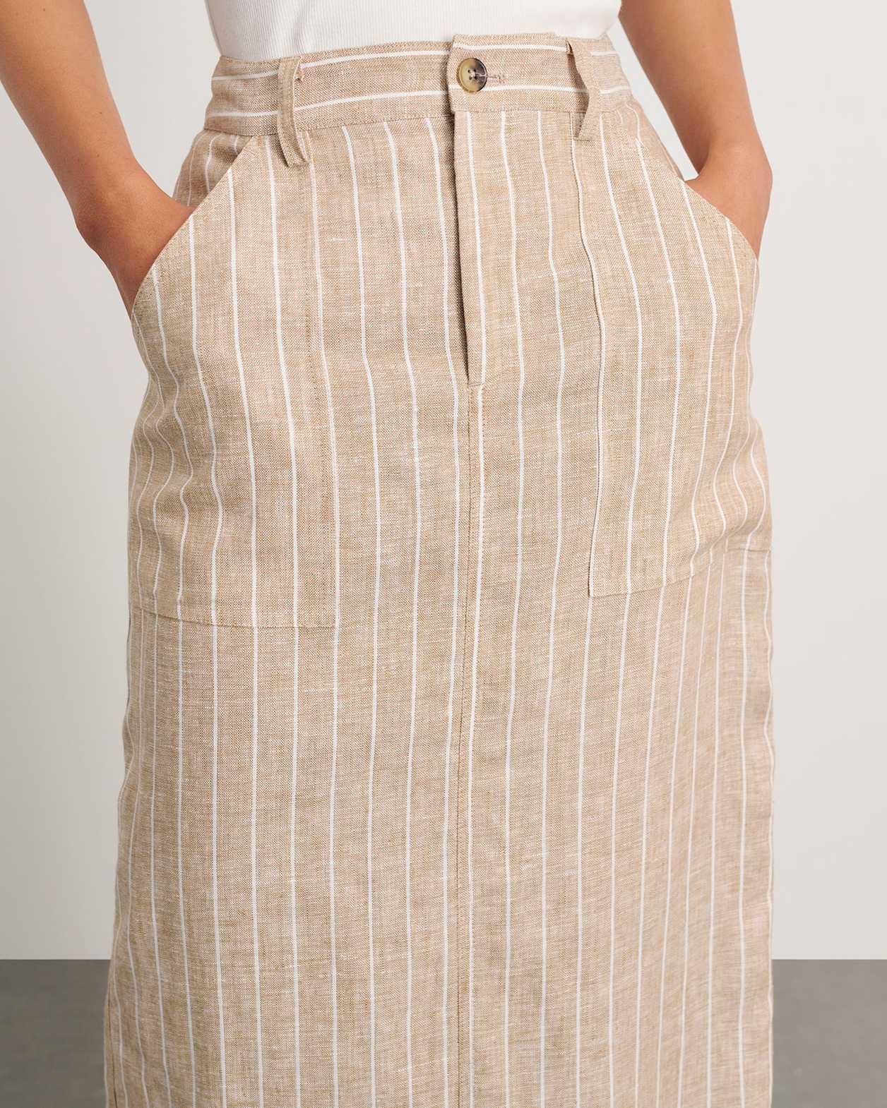 Sabine Linen Stripe Skirt in WHITE/NATURAL