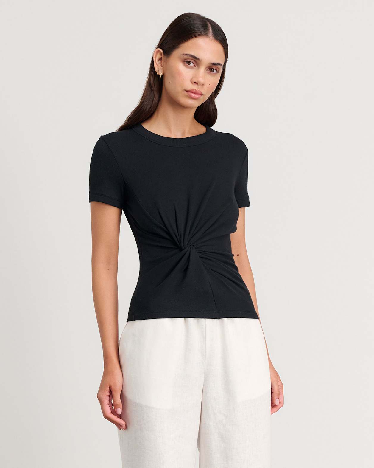 Callie Twist Rib Tee in BLACK