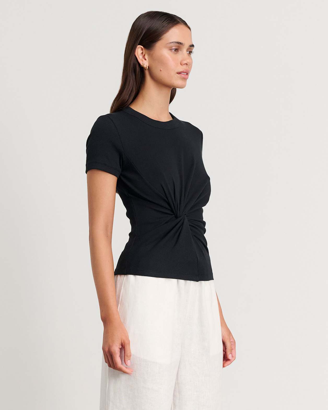 Callie Twist Rib Tee in BLACK