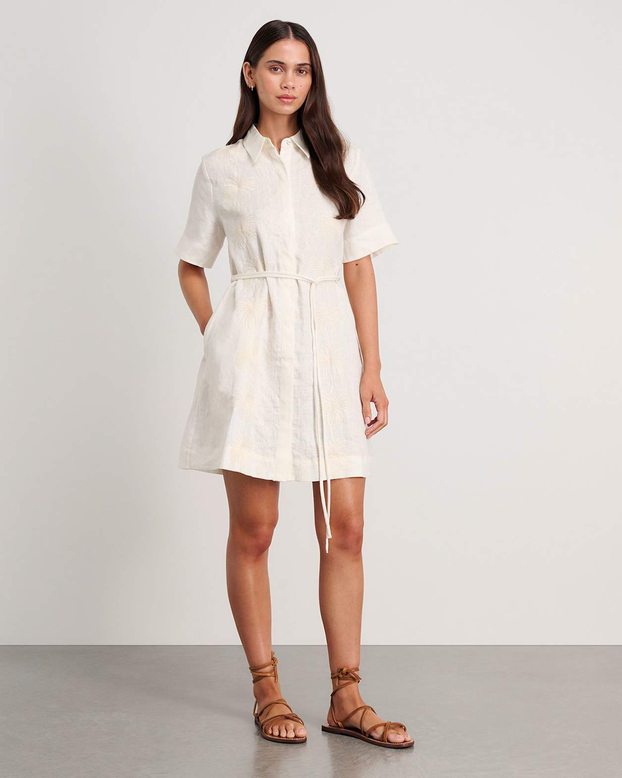 Aimee Linen Palm Dress in MILK
