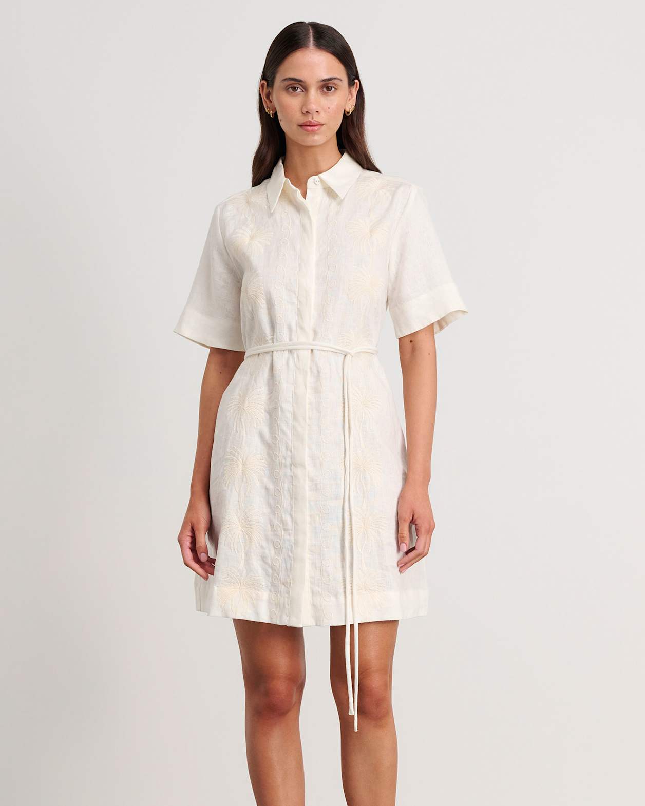 Aimee Linen Palm Dress in MILK