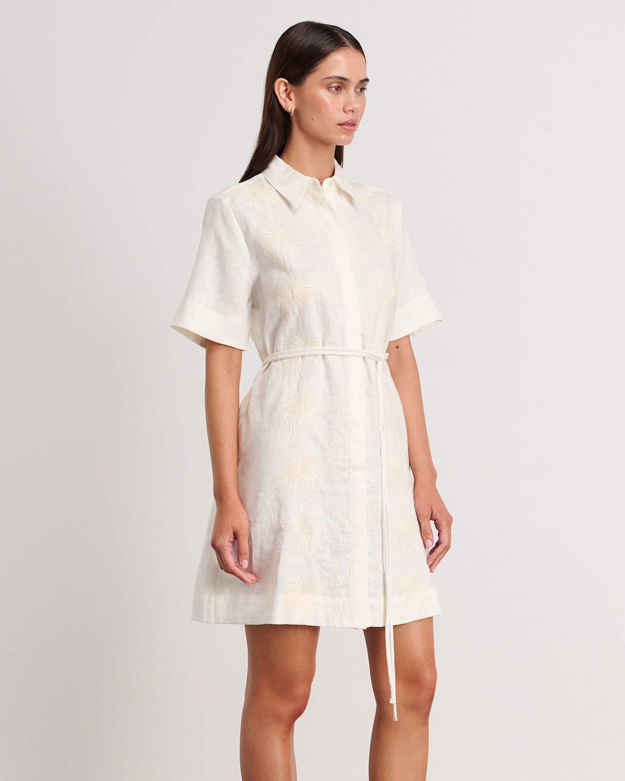Aimee Linen Palm Dress in MILK