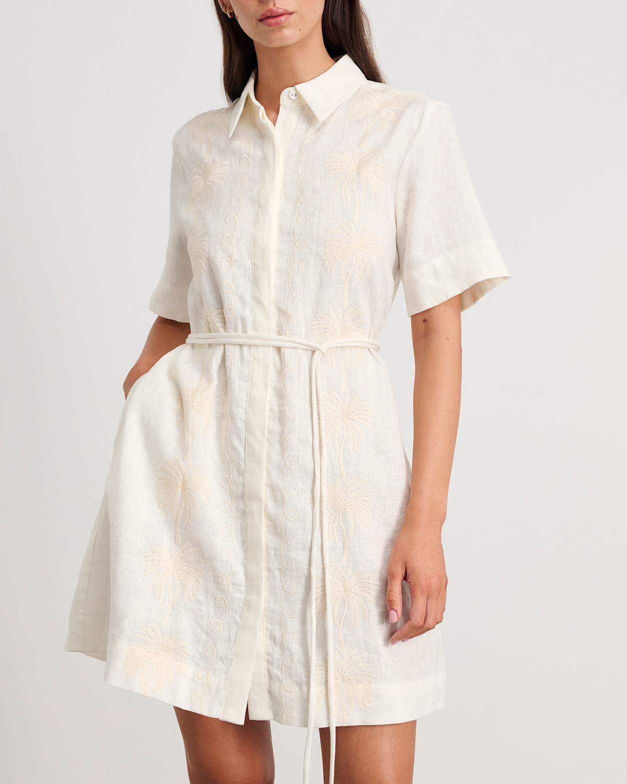 Aimee Linen Palm Dress in MILK