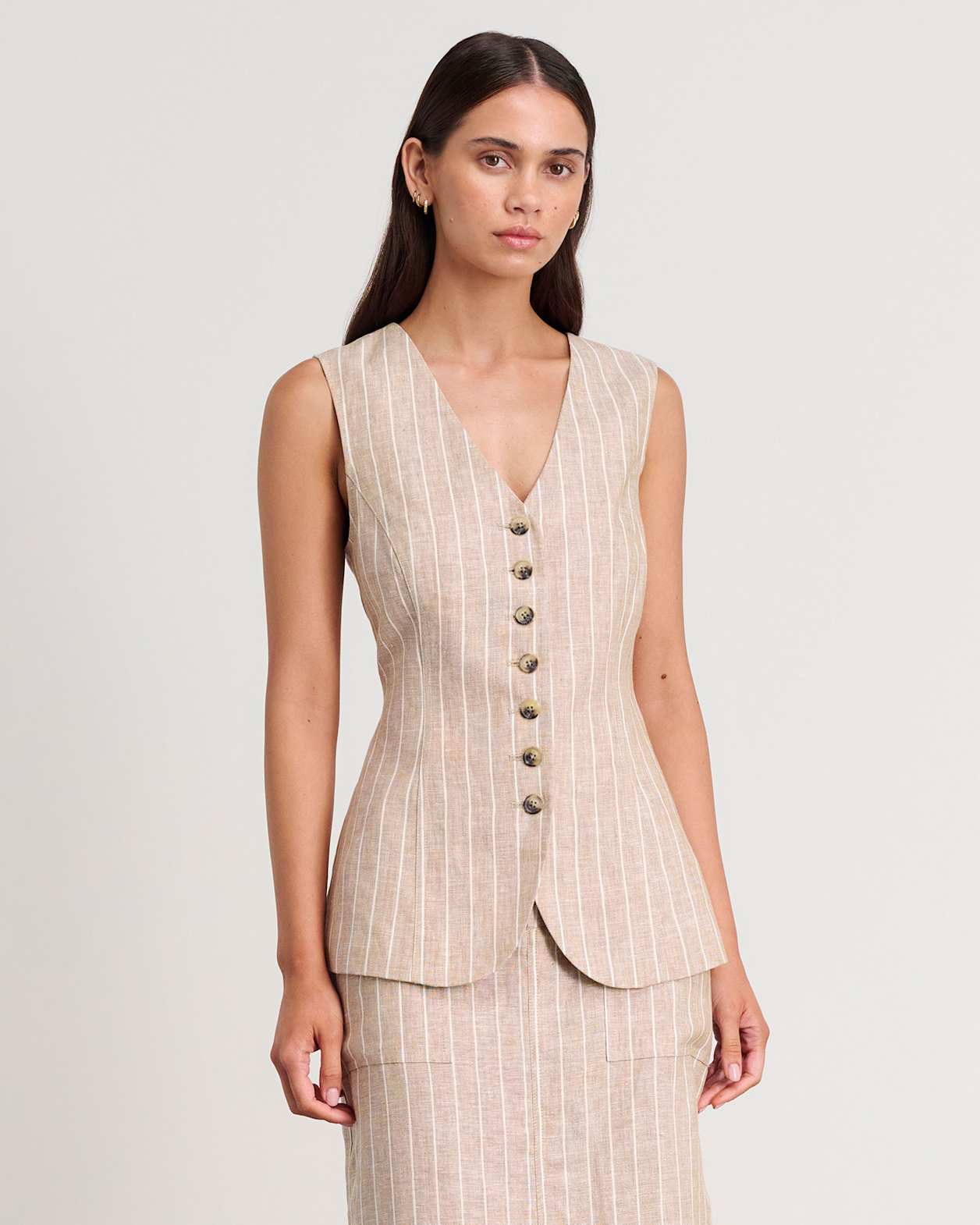 Kayla Stripe Linen Vest in WHITE/NATURAL
