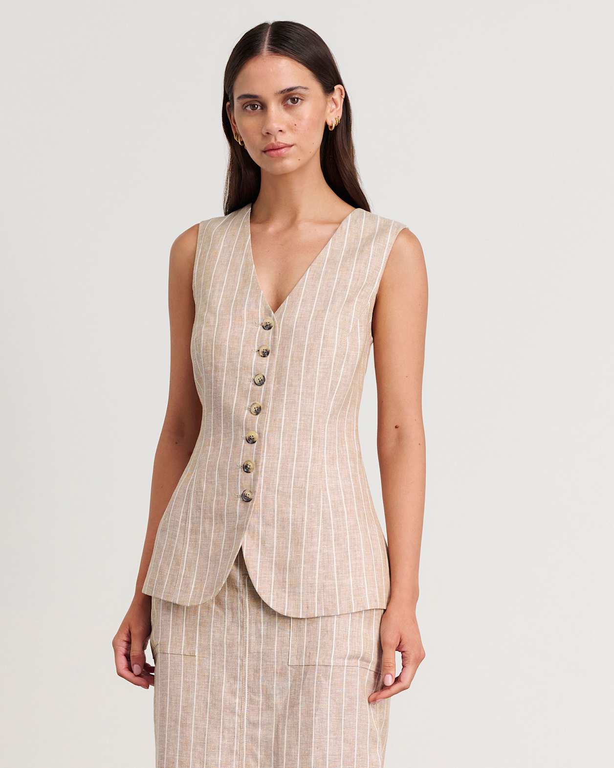 Kayla Stripe Linen Vest in WHITE/NATURAL