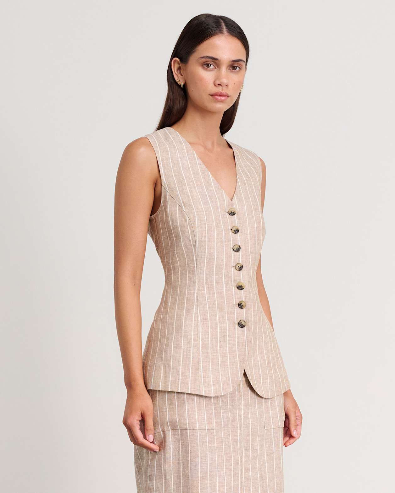 Kayla Stripe Linen Vest in WHITE/NATURAL