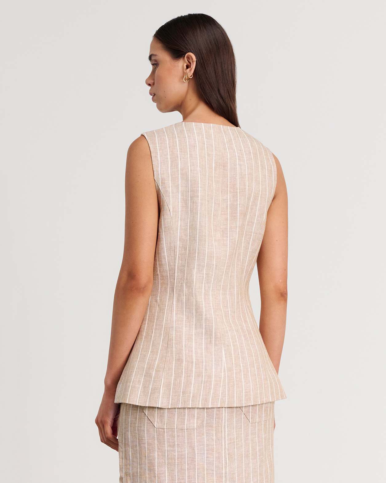 Kayla Stripe Linen Vest in WHITE/NATURAL